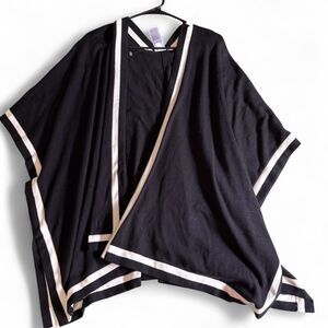 Chico's L/XL Black White Striped Open Front Poncho Cardigan Cashmere Blend Wrap